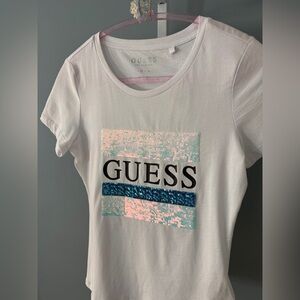 Mermaid Sequined Guess Tee | Guess White Tee with Sequin Accents NWT